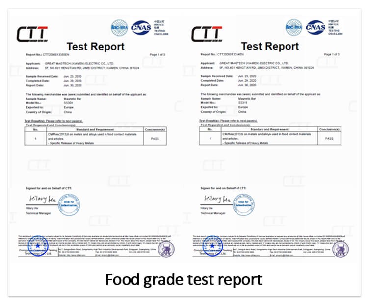 Food grade test report